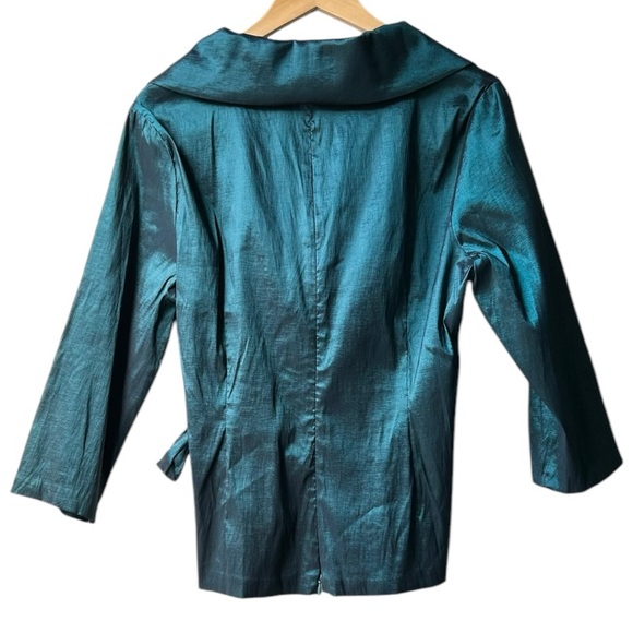 NWT Alex Evenings Green Taffeta Tie Waist Portrait Collar 3/4 Sleeve Top Sz XL - Picture 8 of 16
